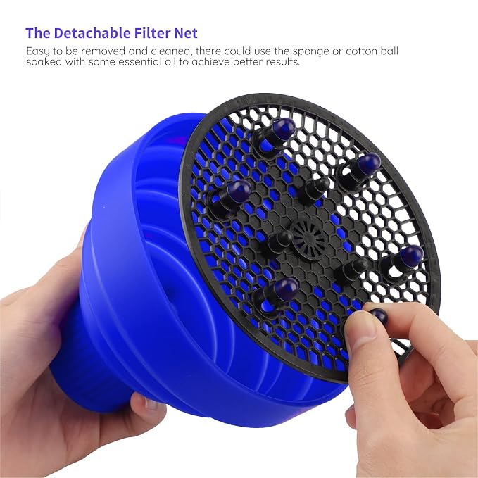 Foldable Blow Dryer Diffuser, Segbeauty Travel Hair-styling Hair Diffuser, Professional Dryer Diffuser Attachment for Natural Thick Curly Hair with Nozzle 1.54 to 1.69 inches - Blue