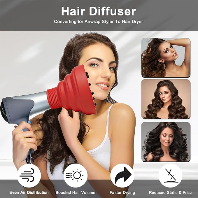 Universal Collapsible Hair Dryer Diffuser Attachment-Foldable Portable Travel and Easy Storage Hair Diffuser Fit Most Hair Dryers with Nozzle Diameter D-1.575Inch to 1.968 Inch (4-5cm)- Red