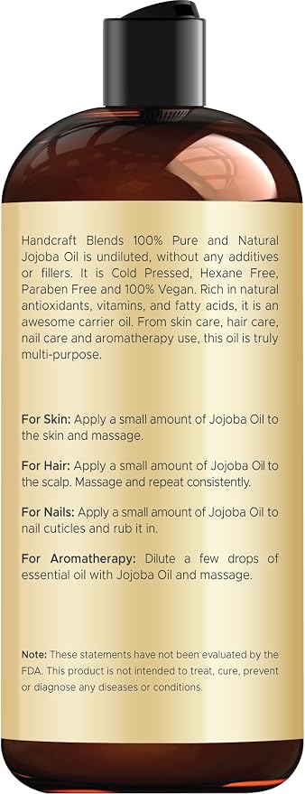 Handcraft Blends Jojoba Oil | with Stainless Steel Gua Sha | Ayurvedic Skin Care | Premium Grade Carrier Oil | Face | Skin | Hair | Massage | Cold-Pressed | Hexane-Free | 16 Fl Oz