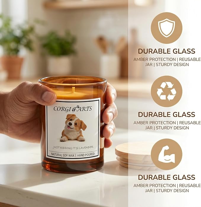 Corgi Gifts for Women | Birthday Gifts for Mom | Light When Dog Farts Candle | Cedar By Natural Soy Wax | Pet Safe Friendly Memorial Candles for Home Scented Household Essentials