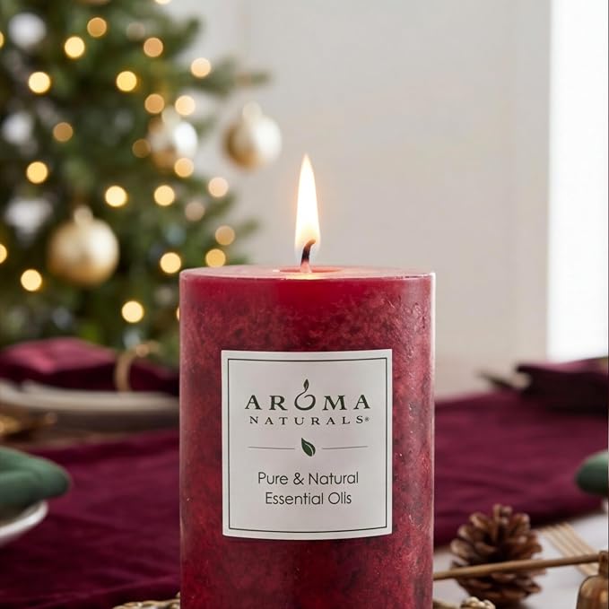 Aroma Naturals Holiday Orange, Clove and Cinnamon Essential Oil Scented Pillar Candle, Warm Spice, 2.5 inch x 4 inch