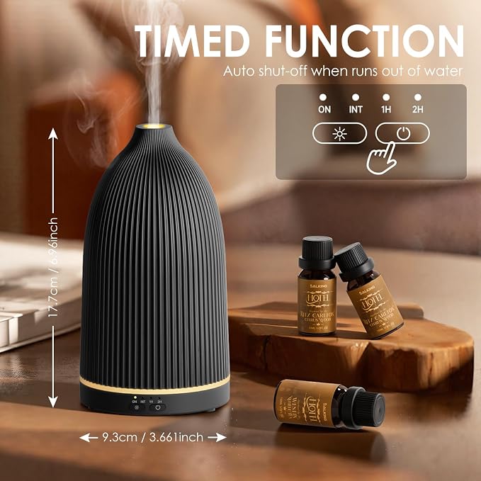 SALKING Essential Oil Diffuser, 100ml Aromatherapy Diffusers with Adjustable Mist Mode Timer Setting, Ultrasonic Diffusers for Essential Oils, 8 LED Colors, for Office Home (Black)