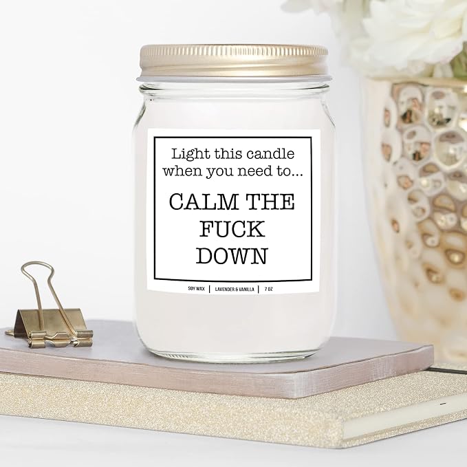 You Nique Designs Stress Relief Candle, 7 Ounces, Relaxing, Calming, Stress Candle, Stress Relief Gifts for Women, All Natural Soy Vegan Aromatherapy Candles (Lavender & Vanilla)