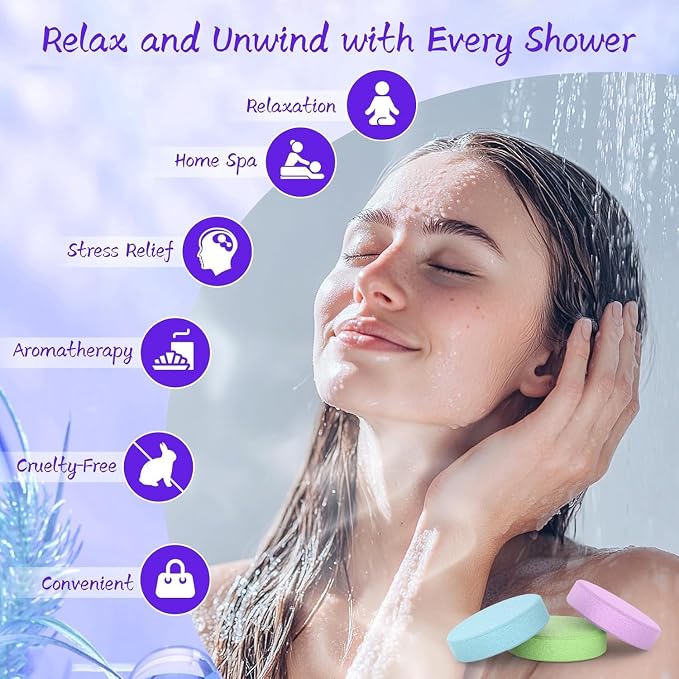 Shower Steamers Aromatherapy 8 Pack - Natural Essential Oil Shower Bombs for Self Care, Relaxation Birthday Gifts for Women and Men. Azure Floral Style