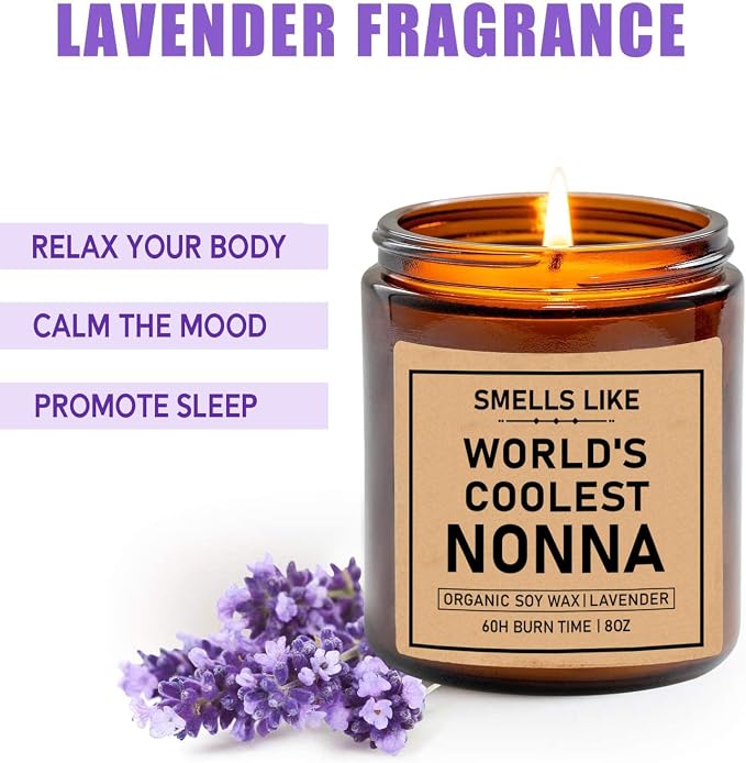Smells Like World's Coolest Nonna Soy Candle - 8oz Jar Candle - Mother's Day Gift - Relaxation & Well-being Scent - 50 Hour Burn Time