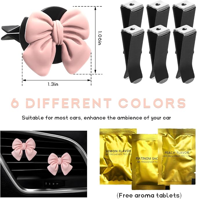 KVAEY 9 PCS Pink Bow Car Air Freshener, Automotive Cute Pink Bow Air Outlet Clips with Scent Pieces, Universal Coquette Car Air Vent Diffuser for Women and Girls