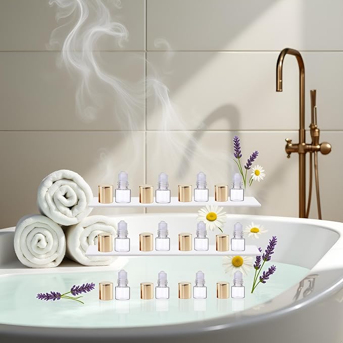12Pcs Gold Glass Roll-on Bottles for Essential Oils,1ml,Mini Glass Roll on Bottles Roller Refillable Essential Oil Aromatherapy Sample Vials Roller Container,Refillable Cosmetic Roller Bottles