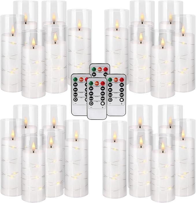 YOROXRG 24 Pack Christmas Decoration Flickering Flameless Candles,Battery Operated Candles,LED String Lights LED Candles for New Year, Home Decor, Parties,Wedding(D2.2 xH 5" 6" 7") (White)