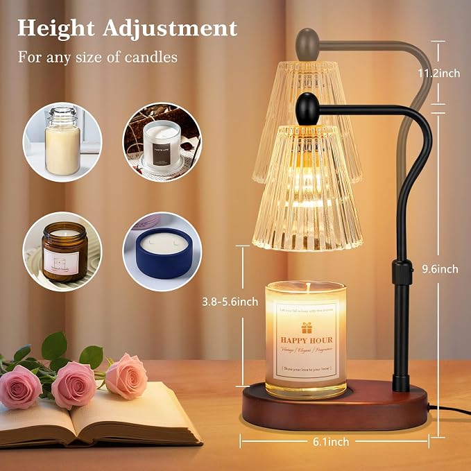 Imenlox Candle Warmer Lamp, Remote Control, with Timer and Dimmer, Adjustable Height, Christmas Birthday Gifts for Women Mom, House Warming Gifts New Home Decor, Wax Warmer for Jar Candles (Brown RC)