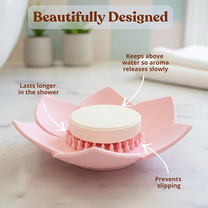 MESMOS Lotus Shower Steamer Trays, Silicone Soap Holder & Small Shower Steamer Dish, Self Draining Flower Tray for Spa Gifts, Self Care & Mom Relaxation