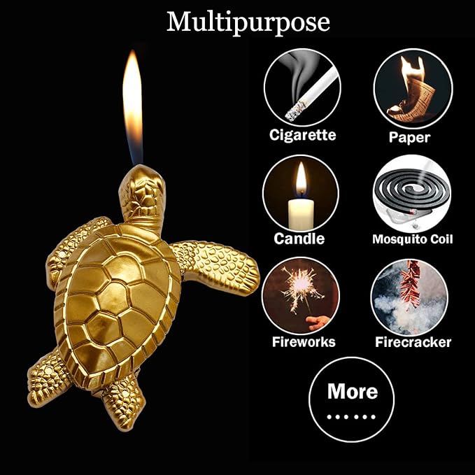 Creative Desktop Golden Turtle Butane Lighter - Cool Portable Gas Lighter With Adjustable Soft Flame, Refillable for Outdoor Indoor Use - Men's Boyfriend Gift