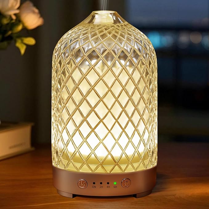 Essential Oil Diffuser for Home- 200ml Aromatherapy Diffuser for Essential Oils with 4 Timer, 7 Color LED Lights Waterless Auto Shut-Off for Home Office Décor Gifts for Women