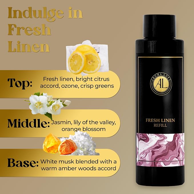 Reed Diffuser Refill, Diffuser Refills Liquid, Air Freshener Oil 4 oz, Fragrance Oil Diffuser (Fresh Linen)