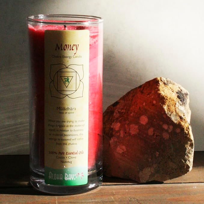 Premium Scented Candle Hand Made Chakra Energy Jar | 11 Oz Jar | Money, Muladhara| Yoga, Prayer & Meditation Candle | Long Burn 60 Hours | Essential Oils of Cassia, Clove & Nutmeg | Aloha Bay