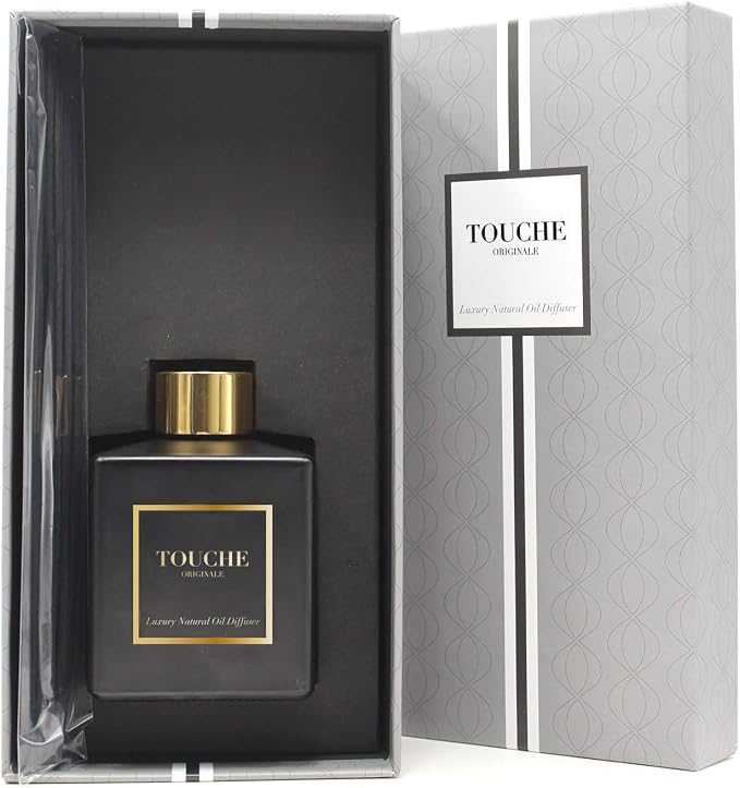 Touche Luxury Natural Reed Diffuser. Long Lasting Scented Home Fragrance. Natural Essential Oil Alcohol-Free. 4.75 OZ. Glass Bottle (Fig & Sandalwood - Black Bottle)