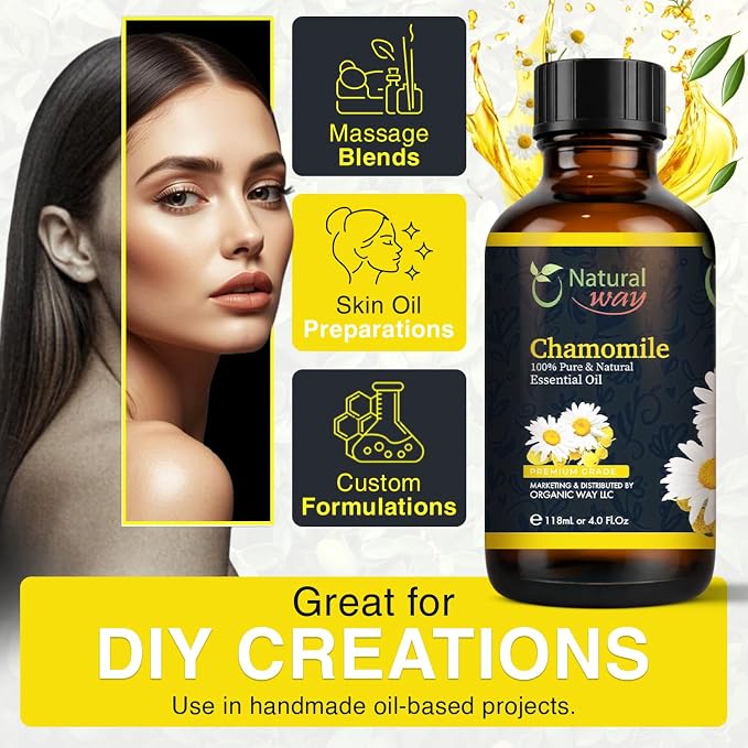 Chamomile Essential Oil | Pure Aromatherapy Oil for Diffusers, Hair Growth, Skin, Scalp Care, Massage | Refreshing Hair Oil for Women & Men | Natural Essential Oil for Diffuser | 4 Fl Oz (120 mL)
