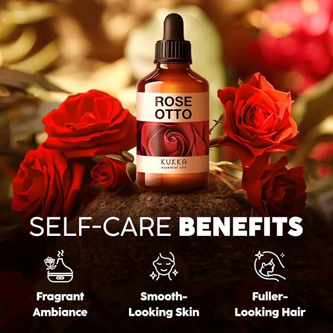 100% Pure Rose Otto Oil - 4 Fl Oz Rose Otto Essential Oil for Hair, Skin, Diffuser, Aromatherapy & DIY Soap Making Scent