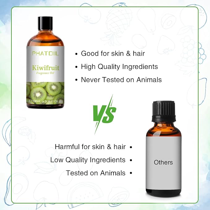 PHATOIL 3.38FL.OZ Kiwifruit Fragrance Oils for Aromatherapy, Essential Oils for Diffusers for Home, Perfect for Diffuser, Yoga, Skin Care, DIY Candle and Soap Making - 100ml