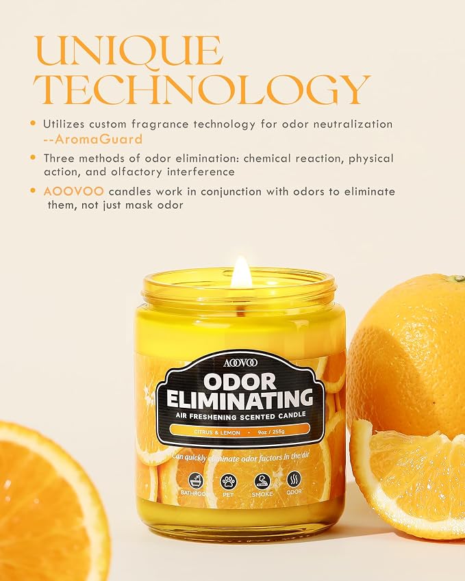 AOOVOO 4 Pack Citrus Lemon/Coconut Pineapple Odor Eliminating Highly Fragranced Candle - Eliminates 95% of Pet, Smoke, Food, and Other Smells Quickly, Non Toxic Air Freshing Soy Candle