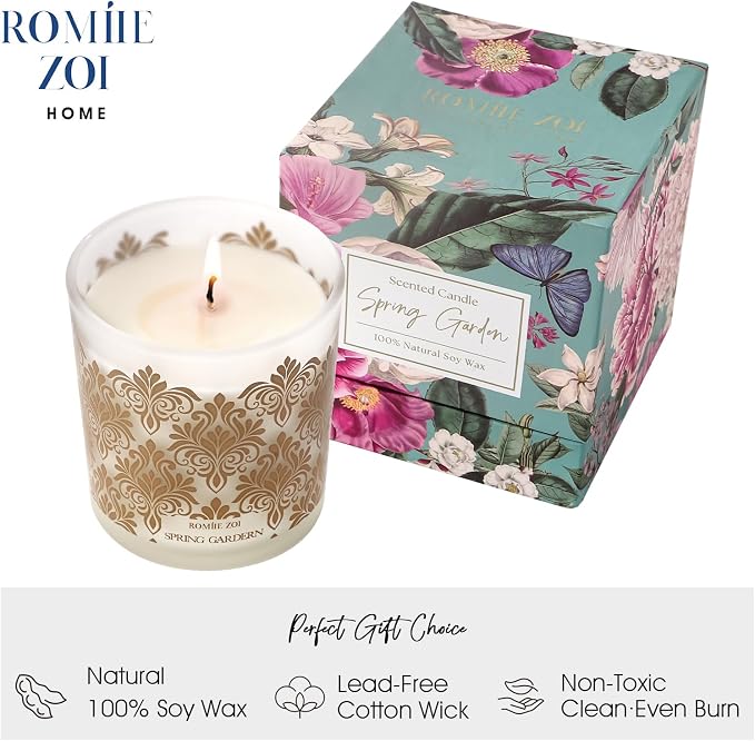 ROMIIE ZOI Scented Candle - Garden with Scent of Mix Floral Bouquet- 6oz Aromatherapy Soy Wax Jar Candle for Home, Gifts for Women - 170g