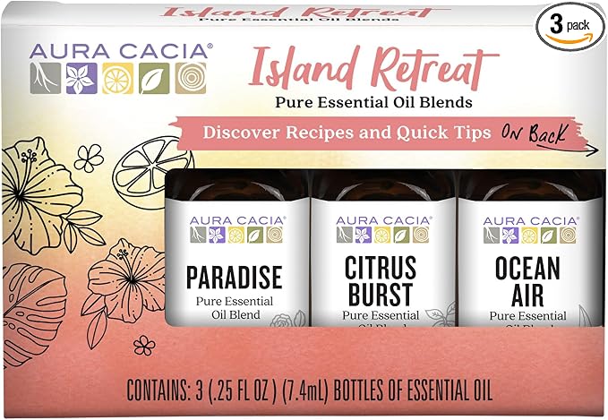 Aura Cacia Island Retreat Essential Oil Kit - Light Aroma, No Synthetic Fragrances