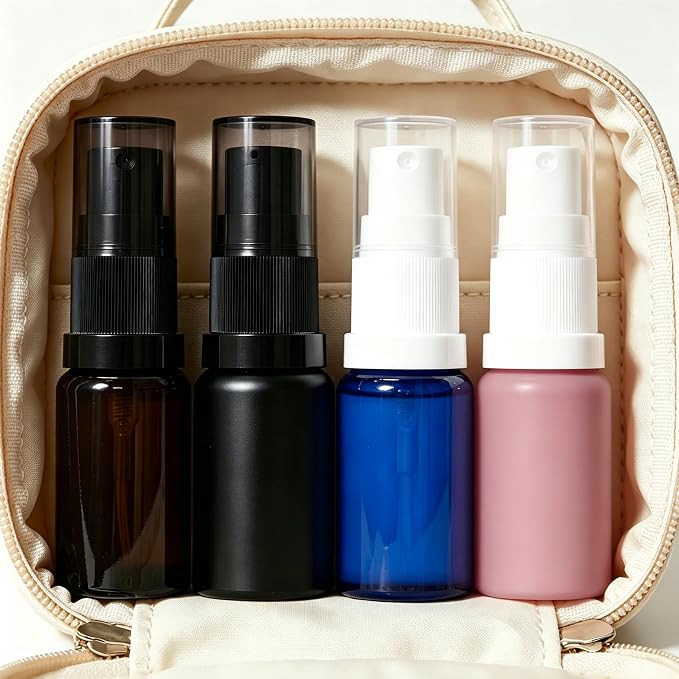 10ml Empty Glass Pump Bottle Dispenser 6 Pack,Amber Travel Refillable Bottles Dispenser For Lotion Cream Essential Oil Shampoo, Small Cosmetic Containers 1/3oz (10ml Amber 6pcs)