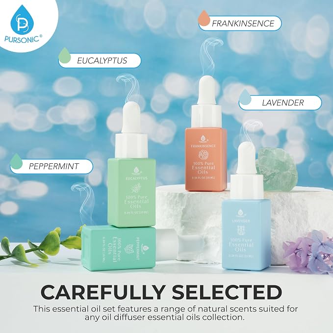 Natural Healing Power Essential Oils 100% Pure with Eucalyptus, Frankincense, Lavender, and Peppermint by Pursonic
