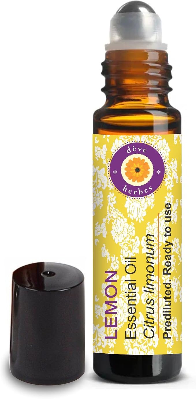 dève herbes Lemon Essential Oil (Citrus limonum) Pre Diluted Ready to Use Roll-on Blend for Aromatherapy and Topical Skin Application for Kids and Adults 10ml (0.33 oz)