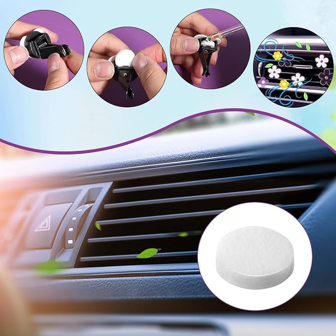 100 PCS Car Air Freshener Refill Felt Pads - 17 mm Unscented Essential Oil Perfume Refill Pads, Air Freshener Replacement Pad, Universal Essential Oil Diffuser Pad for Vent Clips, Home, Car Use