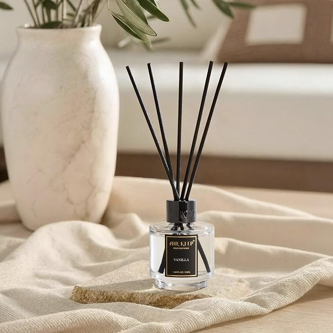 Airkeep Reed Diffuser Set of 3 for Bathroom Air Fresheners, Oil Diffuser Sticks | Fresh Linen,Vanilla,Eucalyptus & Mint Scent(1.7 fl oz*3) Fragrance with 18 Sticks Defusers | Shelf Decor