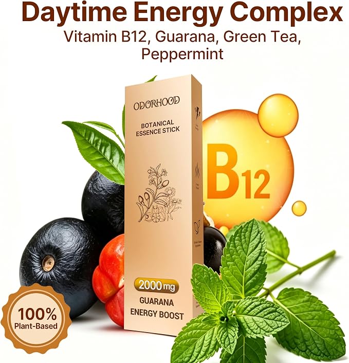 Energizing Herbal Diffuser Premium Guarana & Green Tea Essential Oil Blend | Portable Light Luxury Aromas for Energy Boost Workplace Alertness, Net Wt. 0.07 oz (2g)