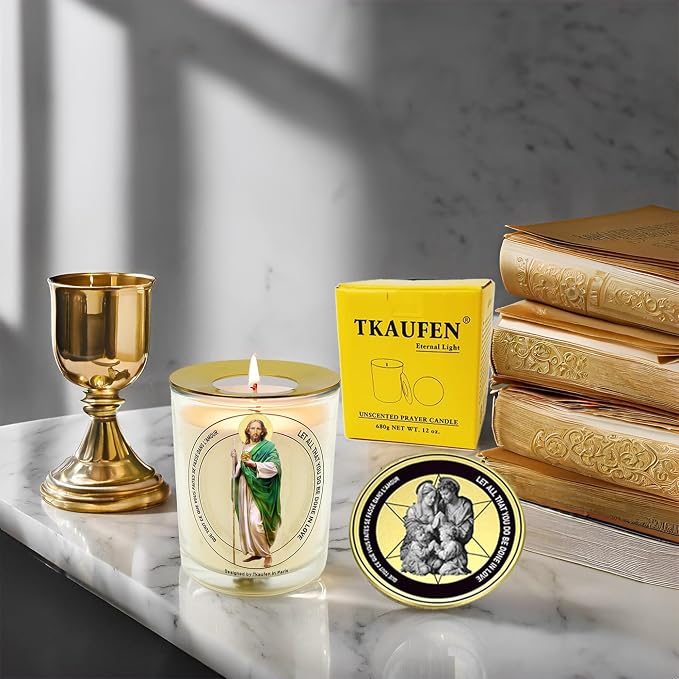 St. Judas Frankincense Lavender Scented Candle 50 Hours with Warmer Ring│Hand-Poured Soy Wax│Money Attract, Blessing, Heal Illness, Fix Grades│Design in Paris│3“×3.6”