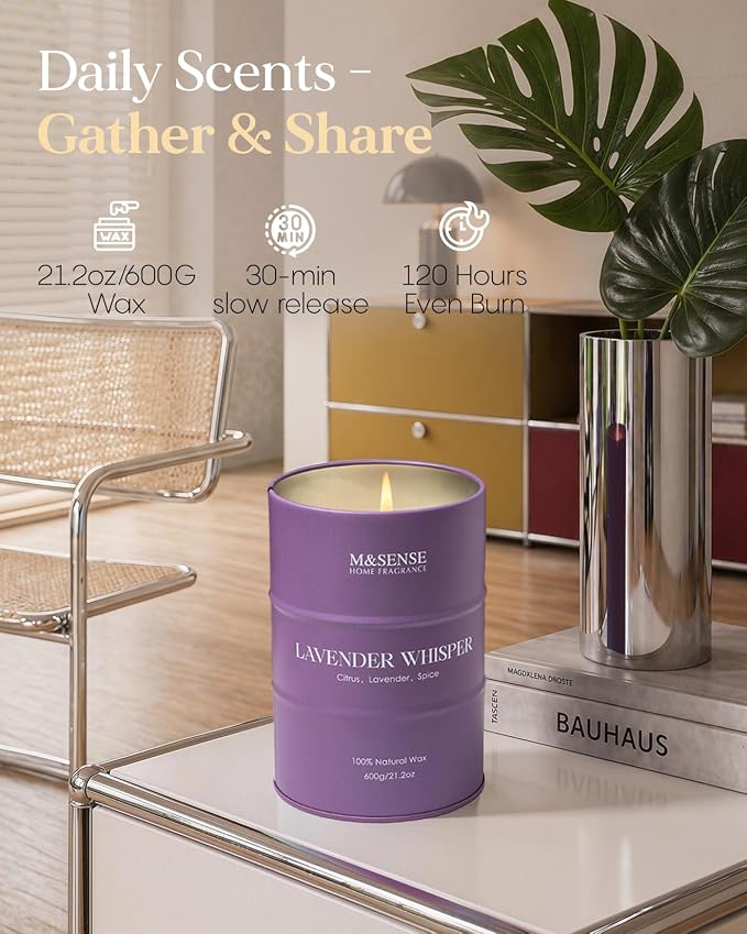 M&SENSE Large Lavender Soy Candles for Home Scented 21.2oz 120 Hour Long Burning, Aromatherapy Candle for Stress Relief Meditation Relaxing, Appreciation Gifts for Mom Teacher Friends