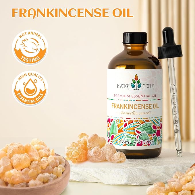 EVOKE OCCU Frankincense Essential Oil for Discomfort Relief, Skin Care, Reduces Redness & Swelling- 4 Fl Oz