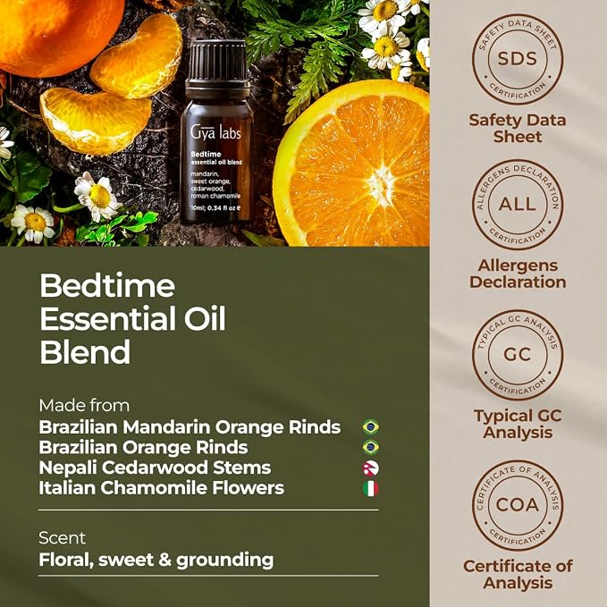 Gya Labs Bedtime Essential Oil for Aromatherapy - 0.34 Fl Oz - Premium Grade Essential Oils for Diffuser, Aromatherapy, Hair Care, Skin Care, Body, Massage & DIY Candle Making Scents