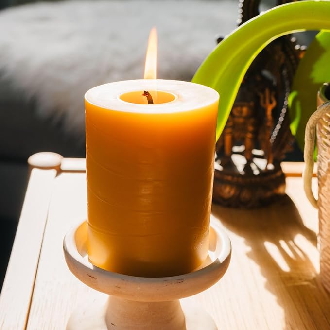 Sunbeam Candles 100% Pure Beeswax Pillar Candles | Long Burning All Natural Non-Toxic Beeswax Candles | Made in USA (Smooth, Natural Gold, 3"x4")