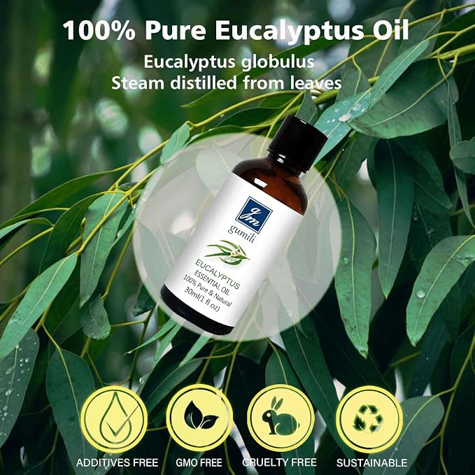 GM Gumili Eucalyptus Essential Oil 1 Oz, 100% Pure Natural Eucalyptus Oil, Aromatherapy Essential Oils for Diffuser, Spray, Skin, DIY Body Oils Blends