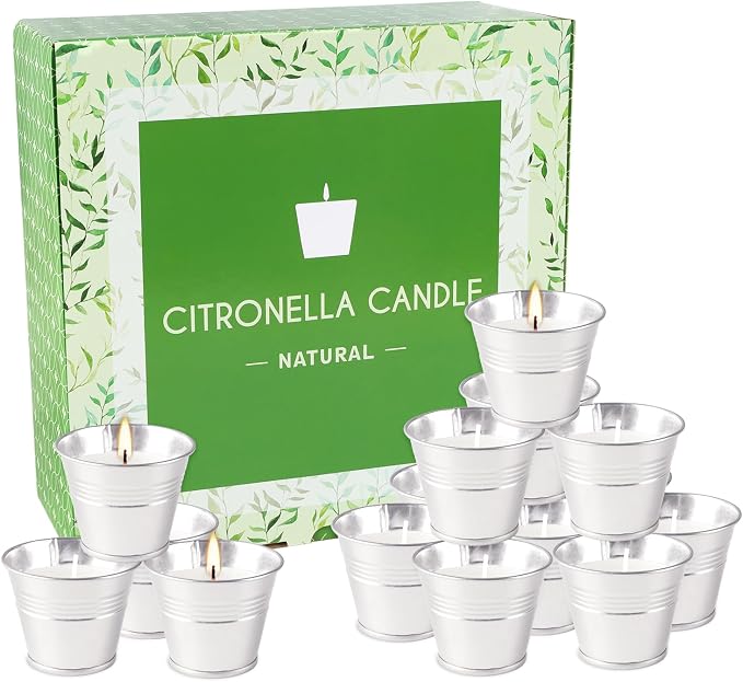 Outdoors Citronella Candles 32Pack - Garden Citronella Scented Candles, Long Burning, 2 oz Small Tin Candles Gift Sets for Home Patio Yard Indoors, Balcony, Camping BBQ & Summer Parties.
