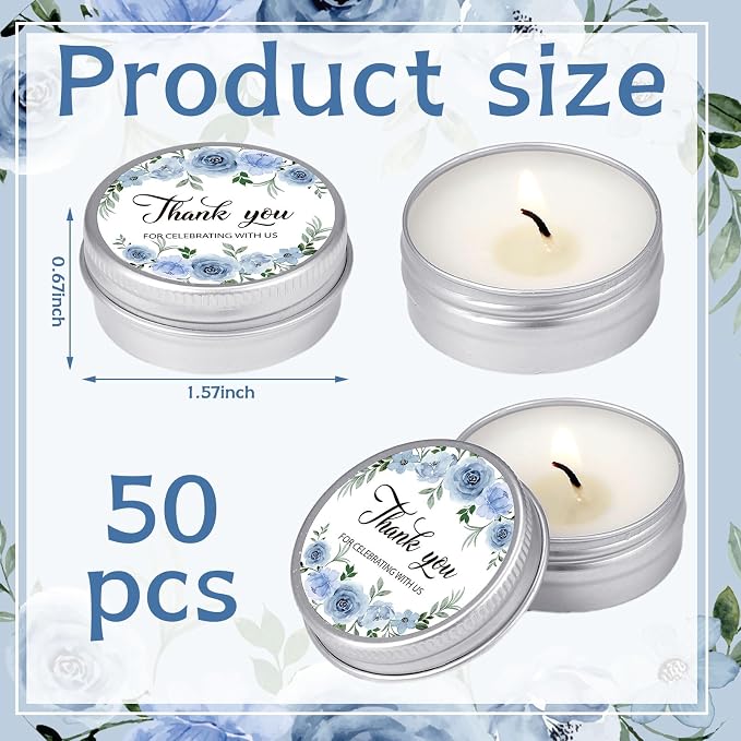 MTLEE 50 Pcs Wedding Candles Gift Favors for Guests 1 Oz Lavender Scented Soy Wax Aromatherapy Candle Favors for Bridal Shower Rustic Wedding Party Guests(Blue Flowers)