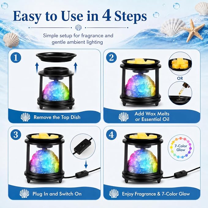 Wax Melt Warmer Electric, Scentsy Wax Warmer with 7 Color Fading Glow Wax Melter for Scented Wax, Colorful Coral Candle Burners for Wax Melts, 4-in-1 Oil Burner for Home Bedroom Decor