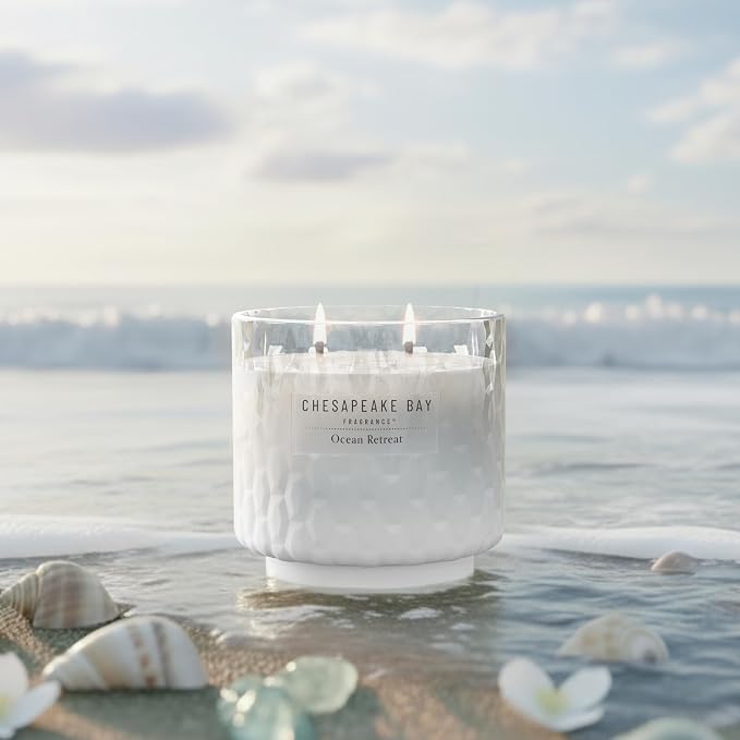 Chesapeake Bay, 11oz Ocean Retreat Scented Candle, Mood Evoking Fragrance, Textured Sea Glass-Inspired Jar, Premium Soy Blend Wax with Essential Oils, Coastal Fragrance for Home Décor or Gifting