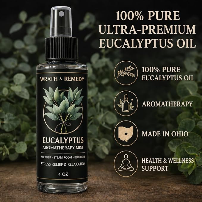 Eucalyptus Shower Spray Aromatherapy — 700+ Sprays, USDA Organic 100% Pure Eucalyptus Essential Oil Spray Mist for Spa Shower, Steam, Sauna & Linen Bedsheet – Premium & Travel Size (4 oz, Made in USA)
