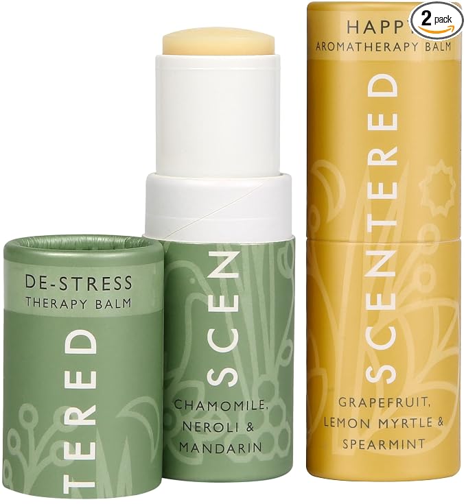 Scentered Aromatherapy Balm Sticks for Stress Relief & Positivity - Roll On Essential Oil Blends of Grapefruit, Lemon, Chamomile - Aromatherapy Gifts for Women - De-Stress & Happy