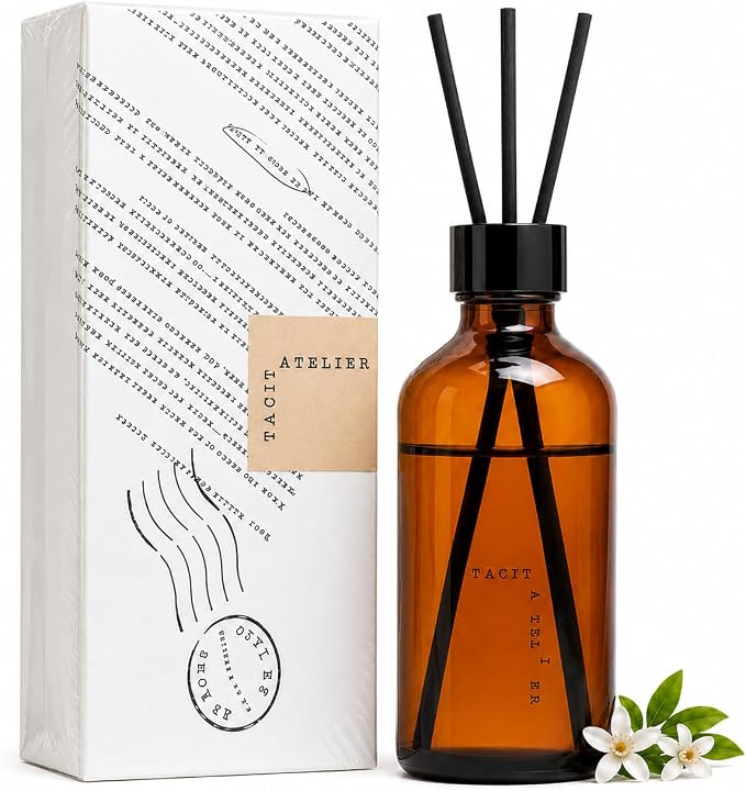 Westin White Tea Reed Diffuser Set, 6.7 fl oz, Hotel Inspired | Amber glass bottle; tea leaf, bergamot & orange blossom; alcohol-free home scent for entryway, living room, bedroom & office