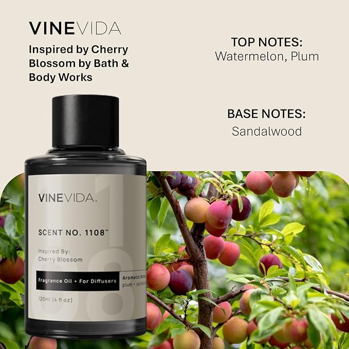 VINEVIDA [4 Fl Oz] Scent NO. 1108 Fragrance Oil for Cold Air Diffusers, Aromatic Notes of Plum Sandalwood Watermelon, Essential Oils for Diffuser Oil Refill & Air Freshener Room Spray