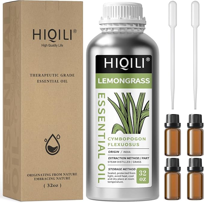 HIQILI 32 Fl Oz Lemongrass Essential Oil, Premium Oils