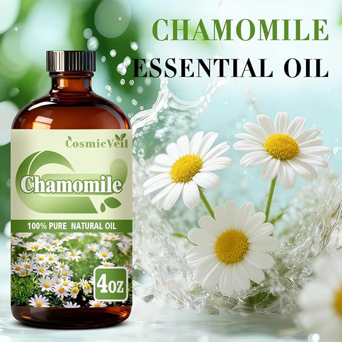 Chamomile Essential Oil Chamomile Oil for Aroma Diffuser,Humidifier,Home Fragrance,Cleaning,Body Care,Massage,Yoga,DIY Candle,DIY Soap CosmicVeil（Chamomile，4 Fl Oz (Pack of 1)）