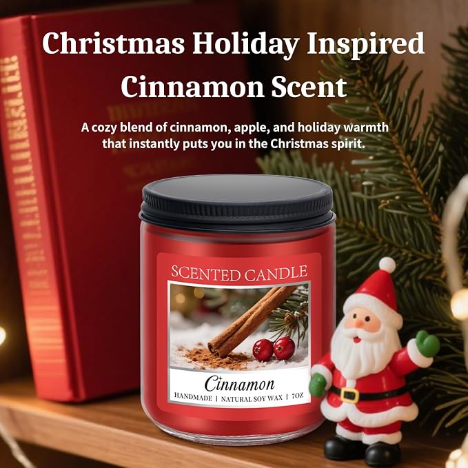 Homsolver Cozy Cinnamon Candle Scented Strong, Christmas Candles Cinnamon Stick Apple Scented with 50+ Hours of Burn Time, Fall & Winter Christmas Candles Gifts & Hoilday Home Décor