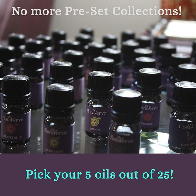 floraVerve Essential Oils Collection, Build Your Own Collection, 5 x15ml Natural Aromatherapy Essential Oils Customized Set (myFloraPack 5x15ml)
