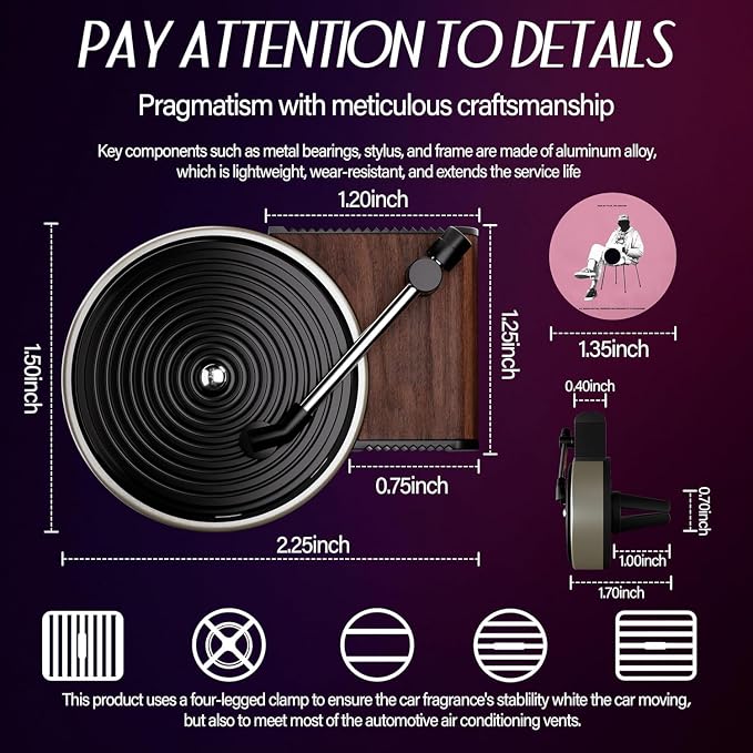 Car Air Freshener Record Player,LHJL Pop Singer Album Covers for Fans Gift, Car Vent Clip Air Diffuser with 12pcs Refill Pads Aromatherapy Tablets, Music Lovers Gifts